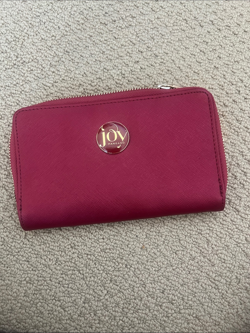 Joy Mangano Berry Zip-Around Saffiano Wallet with Gold Logo